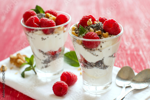 Wallpaper Mural Yogurt with chia seeds, walnuts and raspberries Torontodigital.ca