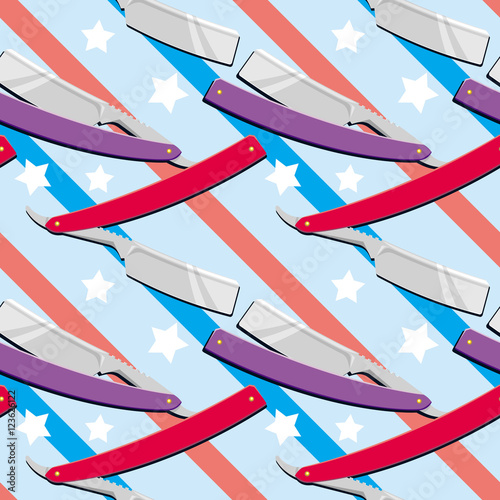 Straight razors. Seamless pattern with shaving tools. Vector clip art.