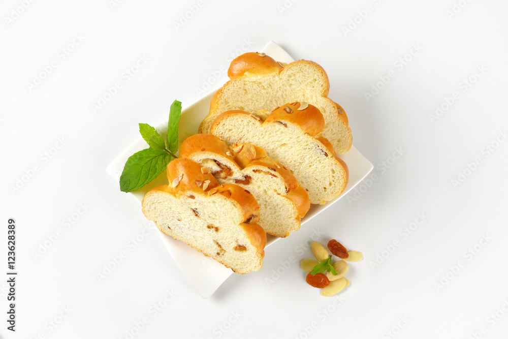 slices of sweet braided bread slices of sweet braided bread
