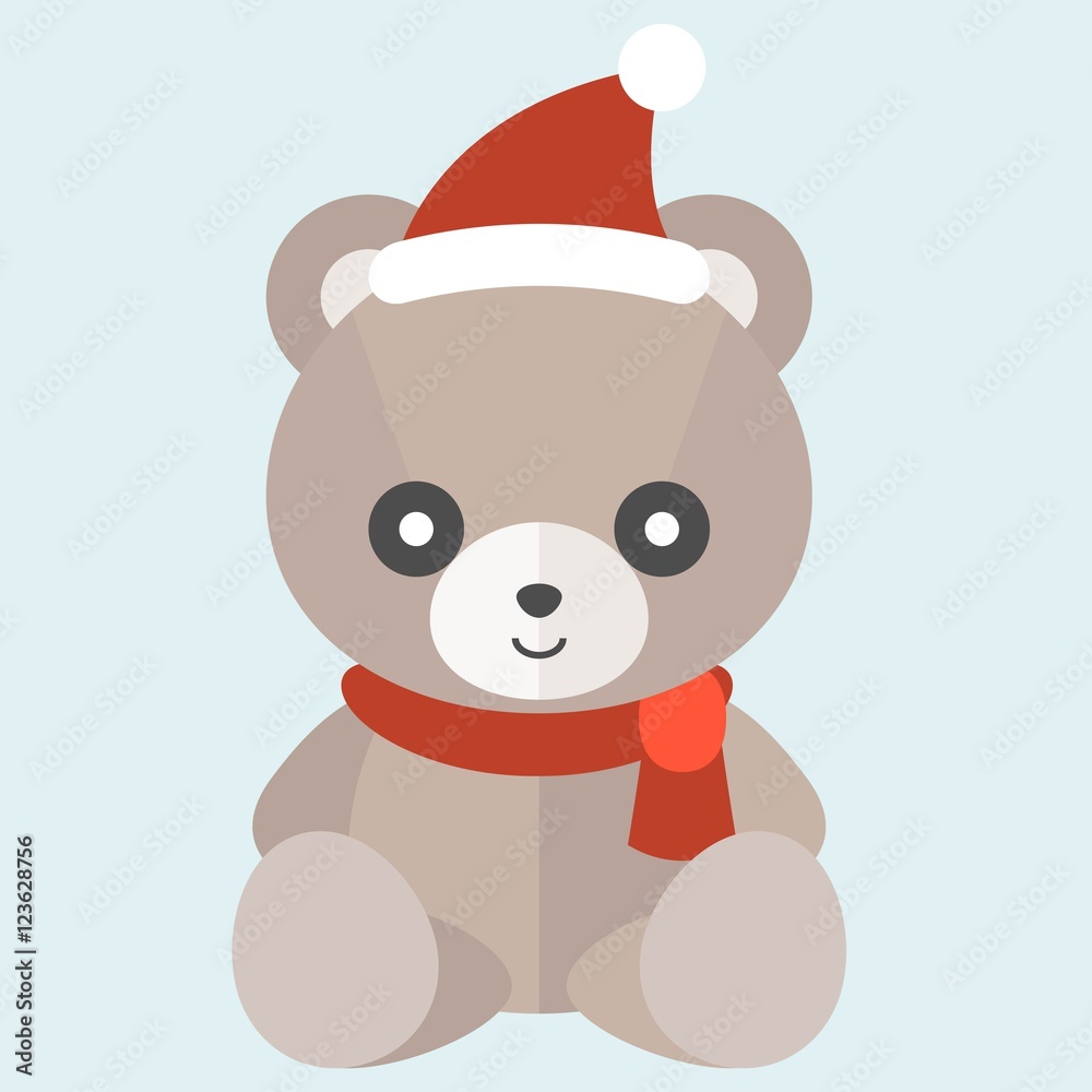 Vector teddy bear with christmas hat, flat design Vector teddy bear with christmas hat, flat design