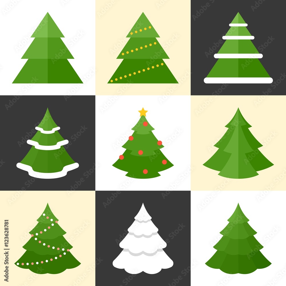 Vector pine icons set, flat design