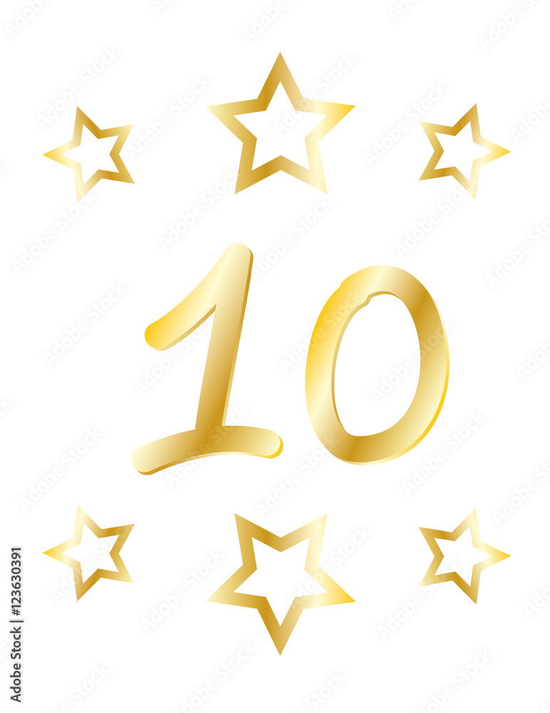 Jubiläum 10 Jahre, Goldene 10 mit 6 Sternen Stock-Vektorgrafik | Adobe ...