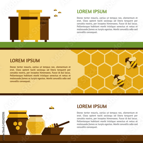 Set of honey banners. Vector illustration, flat style.
