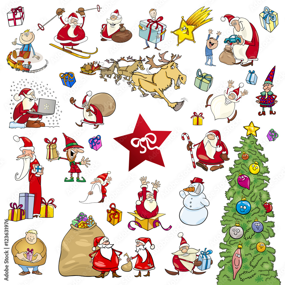 cartoon christmas elements set