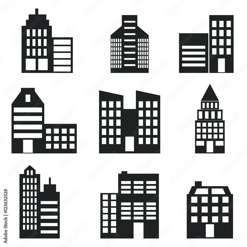 Buildings stores and home icon set.
