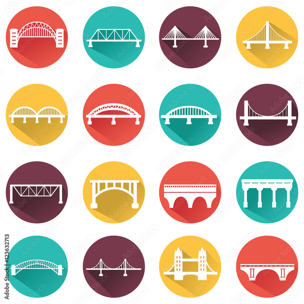 Vector isolated bridges icons set. Vector isolated bridges icons set.