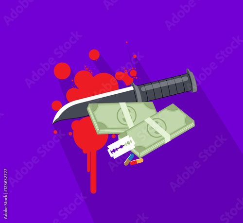 Knife, Cash and Blood Splatters