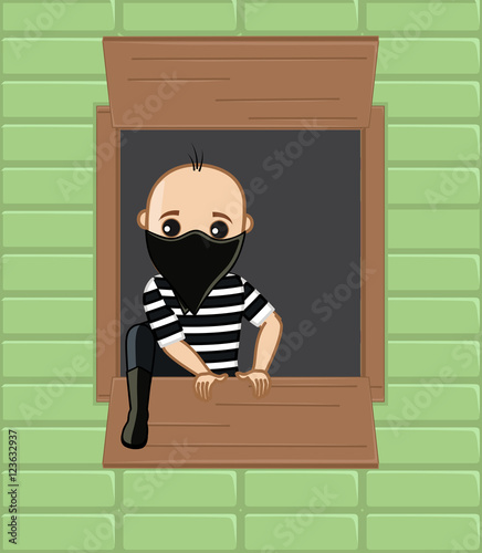 Thief Trying to Step Out from House Window