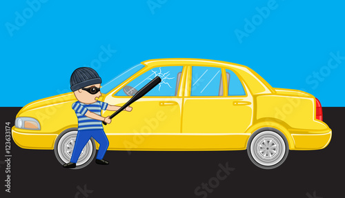 Burglar Breaking a Car Mirror