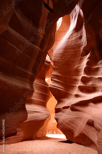 Glowing colors of Upper Antelope Canyon, the famous slot canyon in Navajo reservation near Page, Arizona,