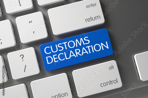 Photos Blue Customs Declaration Key on Keyboard. 3D.