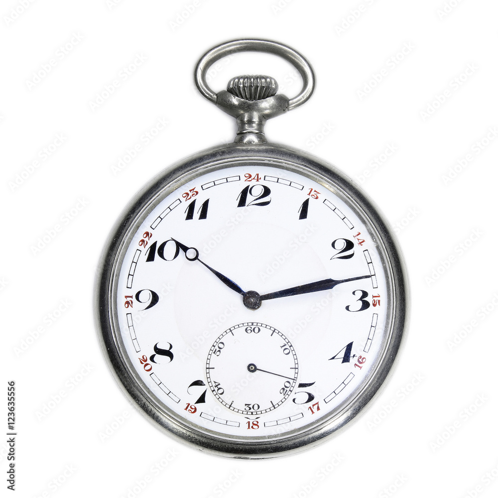 Old swiss pocket watch isolated on white background Old swiss pocket watch isolated on white background
