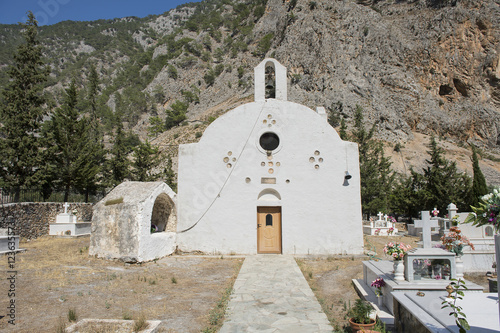 Kirche "Aghia Roumeli" am Ende der Samaria-Schlucht, an der Südwestküste Kretas, Griechenland