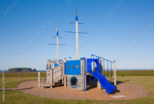 Playground set on a sunny day.