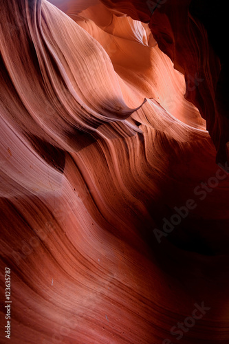 Glowing colors of Upper Antelope Canyon, the famous slot canyon in Navajo reservation near Page, Arizona,