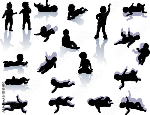 twenty child silhouettes collection with shadows
