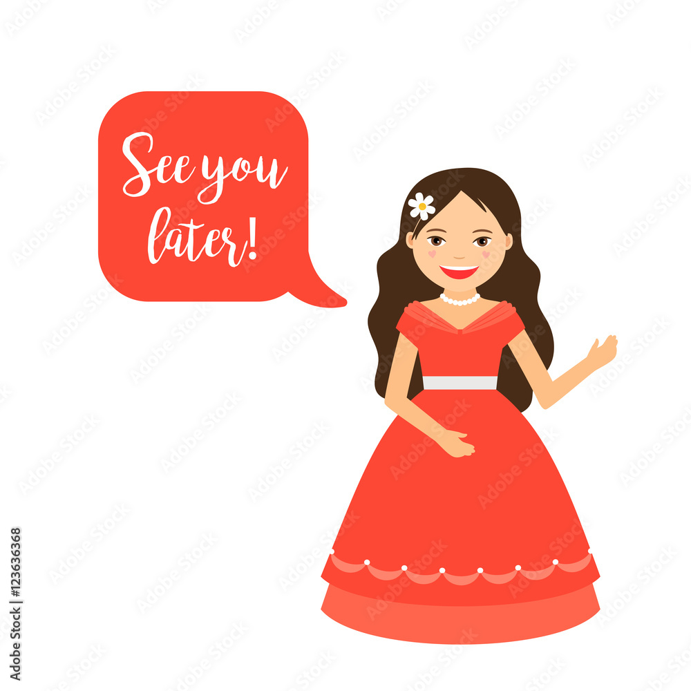 Cute cartoon princess with speech bubble for game design. Vector illustration Cute cartoon princess with speech bubble for game design. Vector illustration