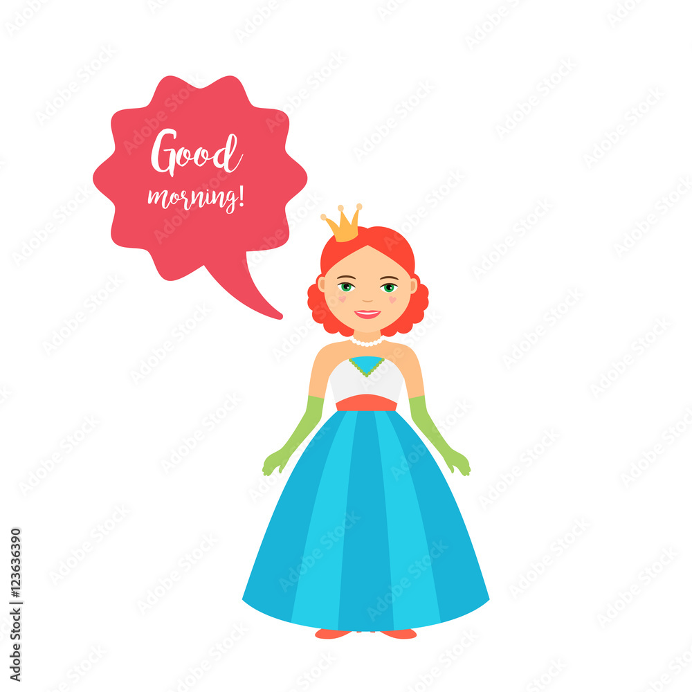 Cute cartoon princess with speech bubble for game design. Vector illustration Cute cartoon princess with speech bubble for game design. Vector illustration