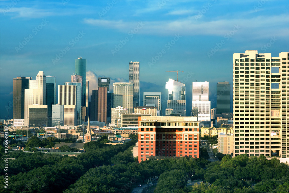 Obraz premium Center Houston, Downtown in the evening. Texas, United States