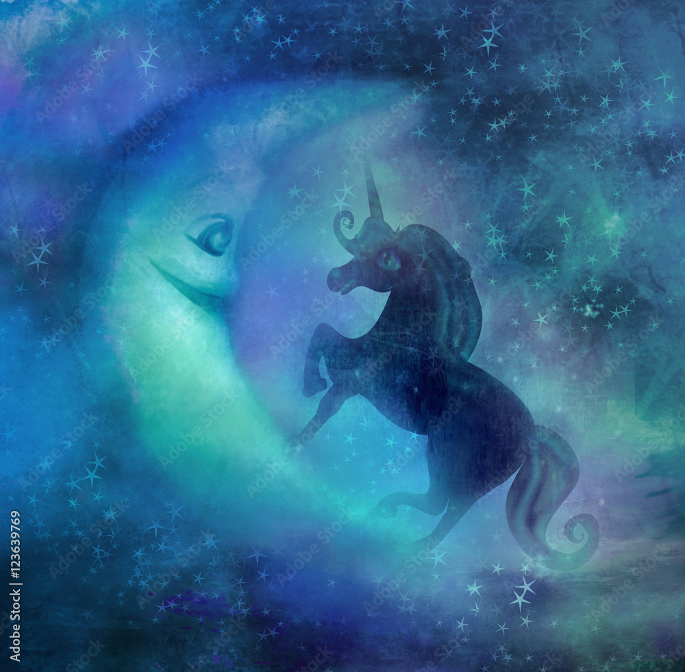 Fototapeta premium cute magic unicorn and moon