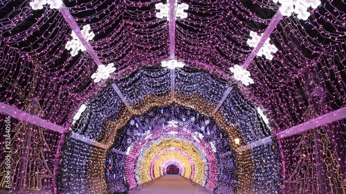 Christmas night on Tverskoy Boulevard in Moscow. Glowing decorative tunnel photo