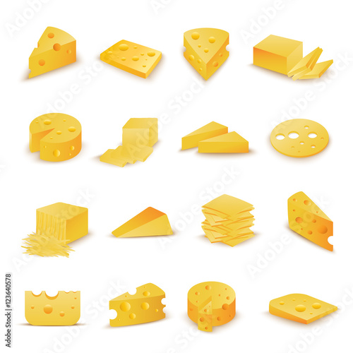 Cheese Icons Set - Isolated On White Background - Vector Illustration