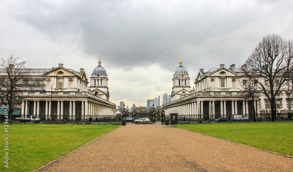 A view of the Old Royal Naval College in Greenwich, London, England