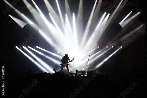 Obraz na plátně Guitarist on the stage with background lights