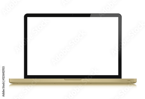 laptop  Computer with blank screen on white background. Gold