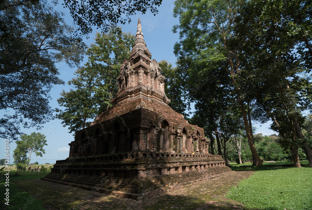 Ancient pagoda at Wat pha sak temple,Chiang san,Thailand