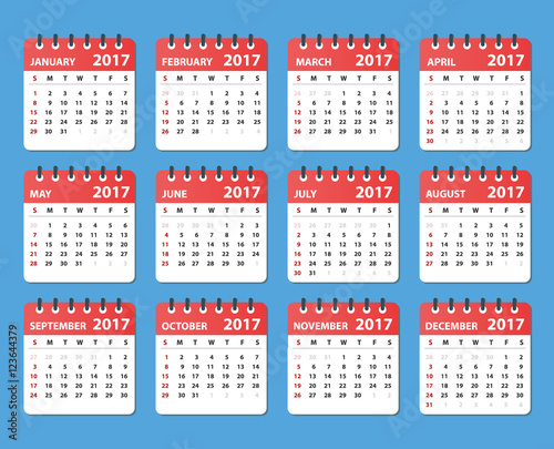 calendar 2017, starts sunday, organizer 2017, vector calendar, calendar design, colored calendar, calendar for 2017