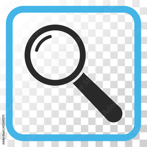 Magnifier blue and gray vector icon. Image style is a flat icon symbol in a rounded square frame on a transparent background.