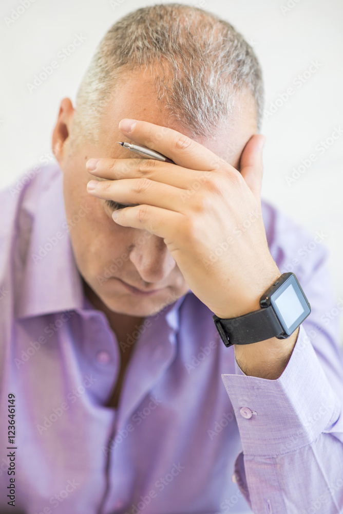 Man Stressed Over Taxes/ Tax Troubles/ Shot On White Man Stressed Over Taxes/ Tax Troubles/ Shot On White