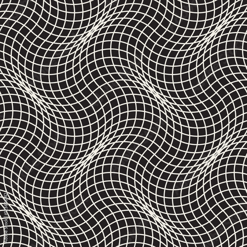 Vector Seamless Black and White Arc Shape Line Lattice Pattern