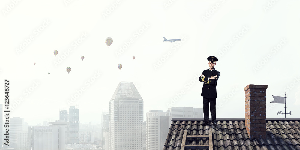 Handsome pilot on top . Mixed media Handsome pilot on top . Mixed media
