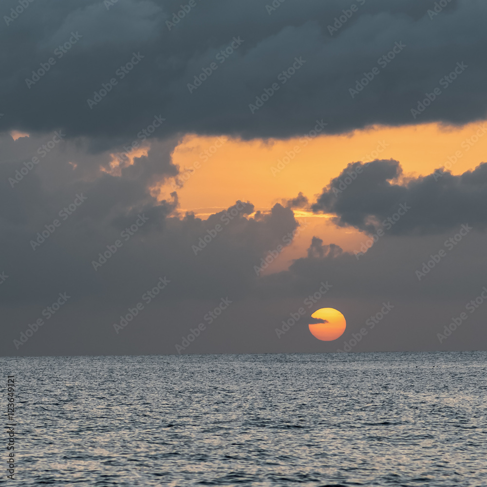 Tobago sunset square composition dusk time cloudy sky tropical Tobago sunset square composition dusk time cloudy sky tropical
