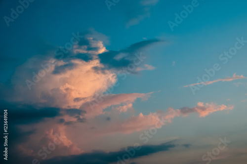 Sky clouds background blue orange colour dusk time