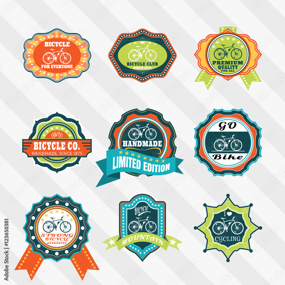 Vector set of vintage labels for advertising bicycle products. Vector set of labels on the theme of bike.
