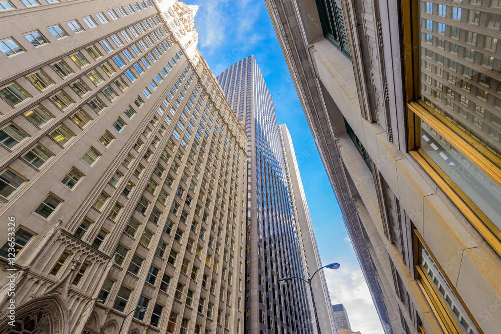 Obraz premium Low and extremely wide angle view of Office Buildings
