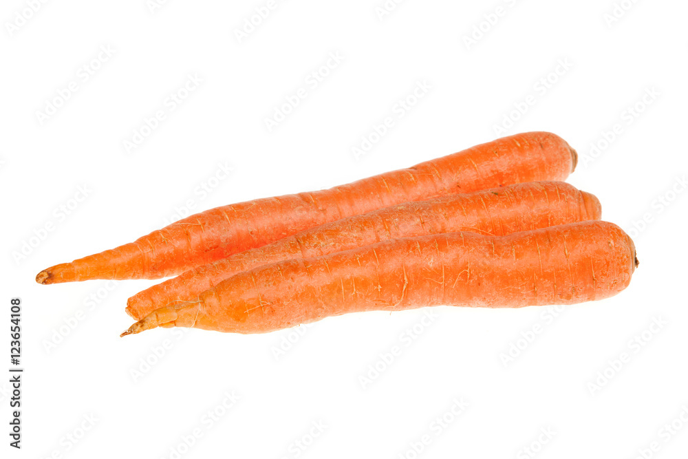 Sweet raw carrots, isolated on white Sweet raw carrots, isolated on white