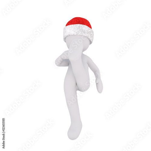 Cute 3d character in santa hat kicking foot