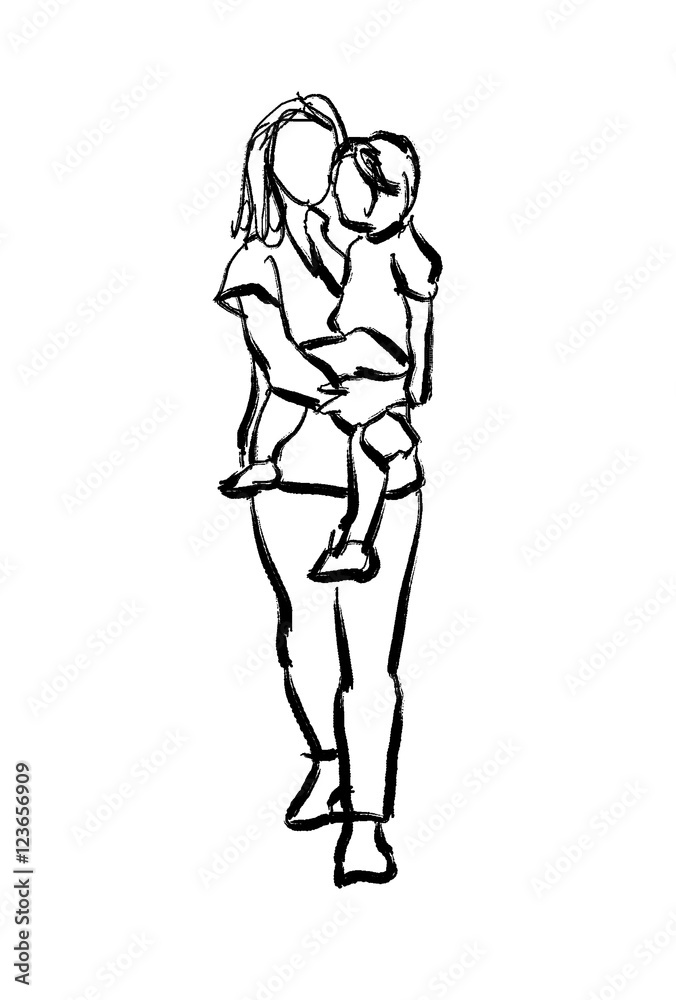 mother and daughter marker sketch isolated mother and daughter marker sketch isolated