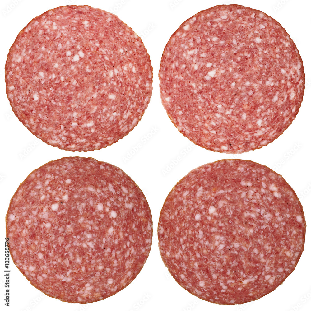 Four round pieces of a salami Four round pieces of a salami