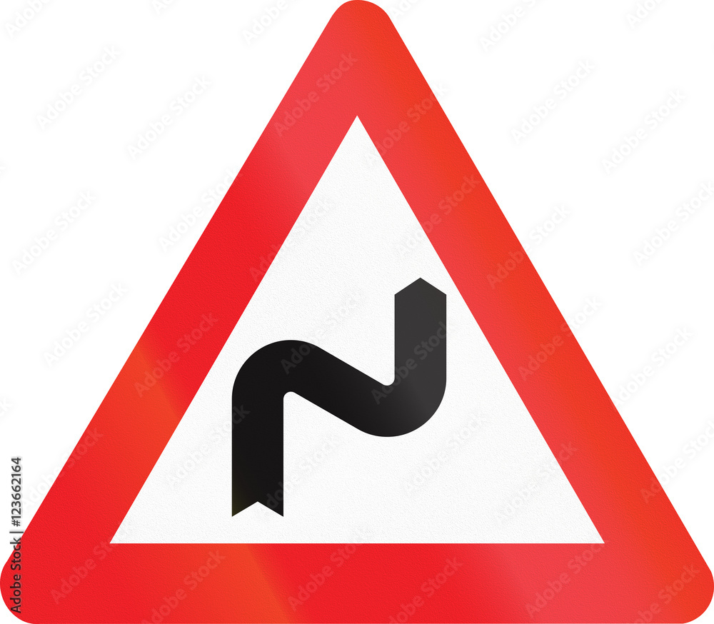 Belgian warning road sign - Double bend, first to right Belgian warning road sign - Double bend, first to right