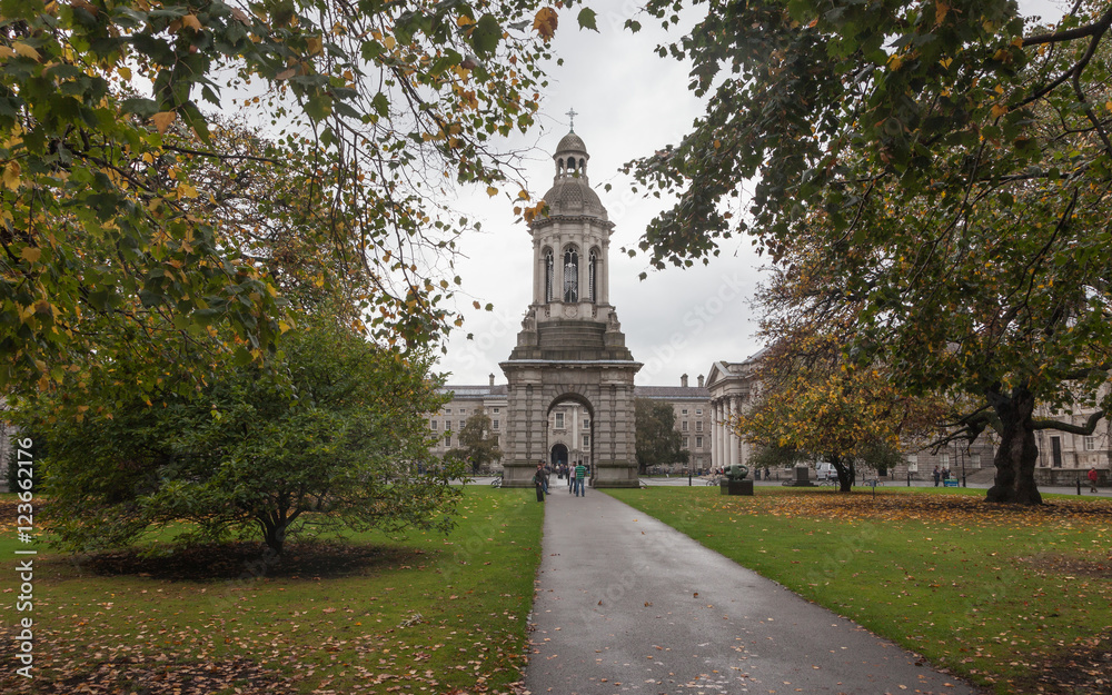 Rainy autumn day in the Park of Trinity College, Dublin, Ireland