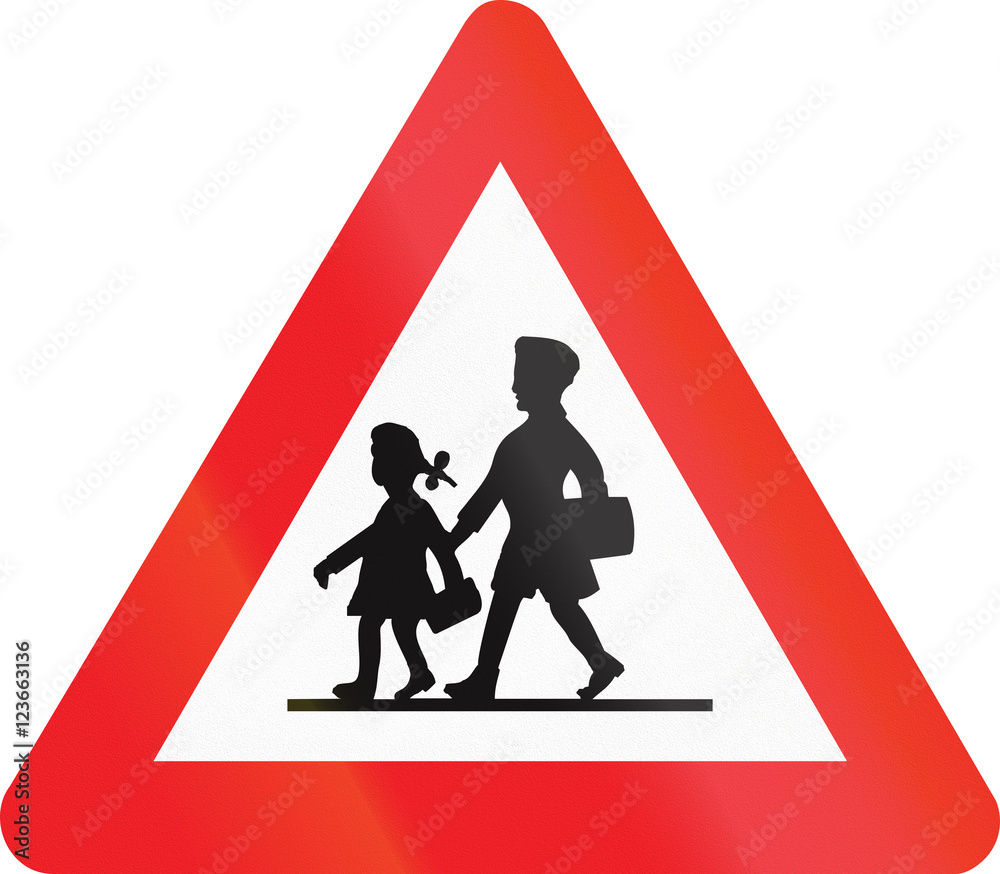 Belgian warning road sign - children crossing Belgian warning road sign - children crossing