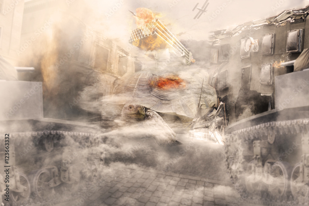 Obraz premium concept of Gianat Tourtle attacking a city