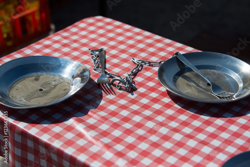 two dinner plate on chain, Polish PRL style photo