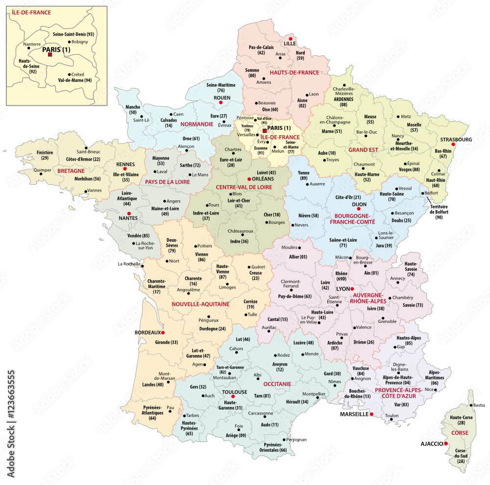 Naklejka Mapa administracyjna 13 regionów Francji od 2016 r