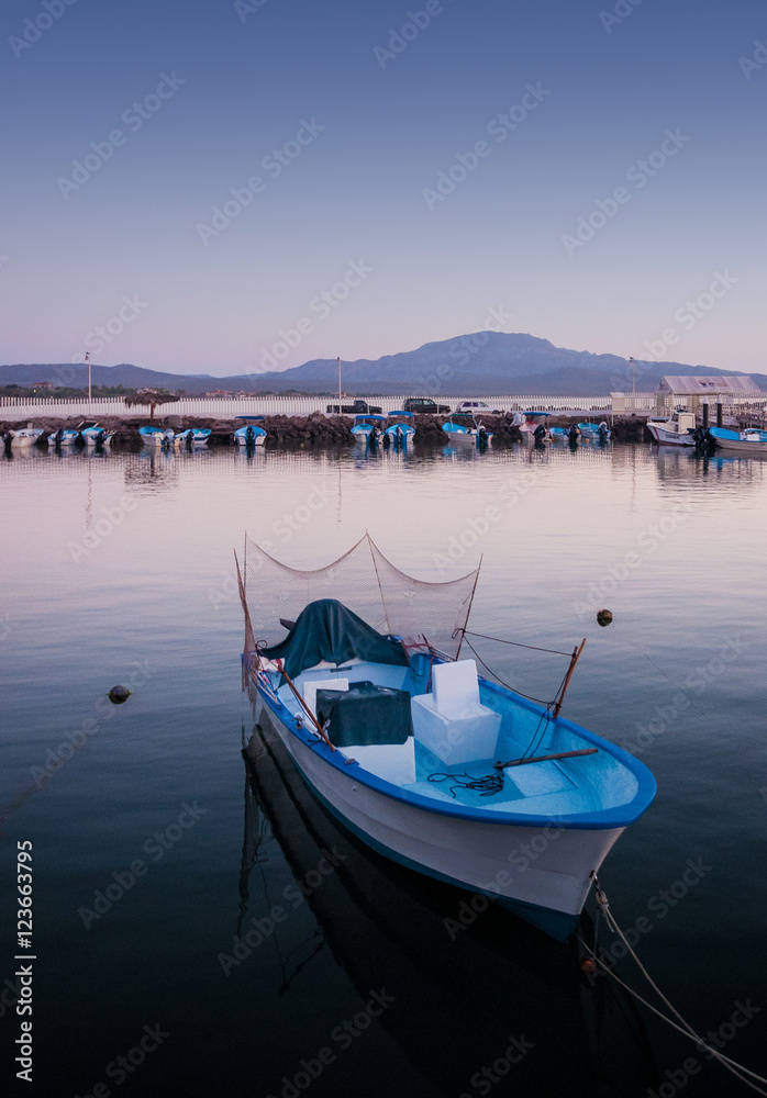 Fototapeta premium Panga fishing boat in Loreto harbor Baja Mexico on the Sea of Cortez